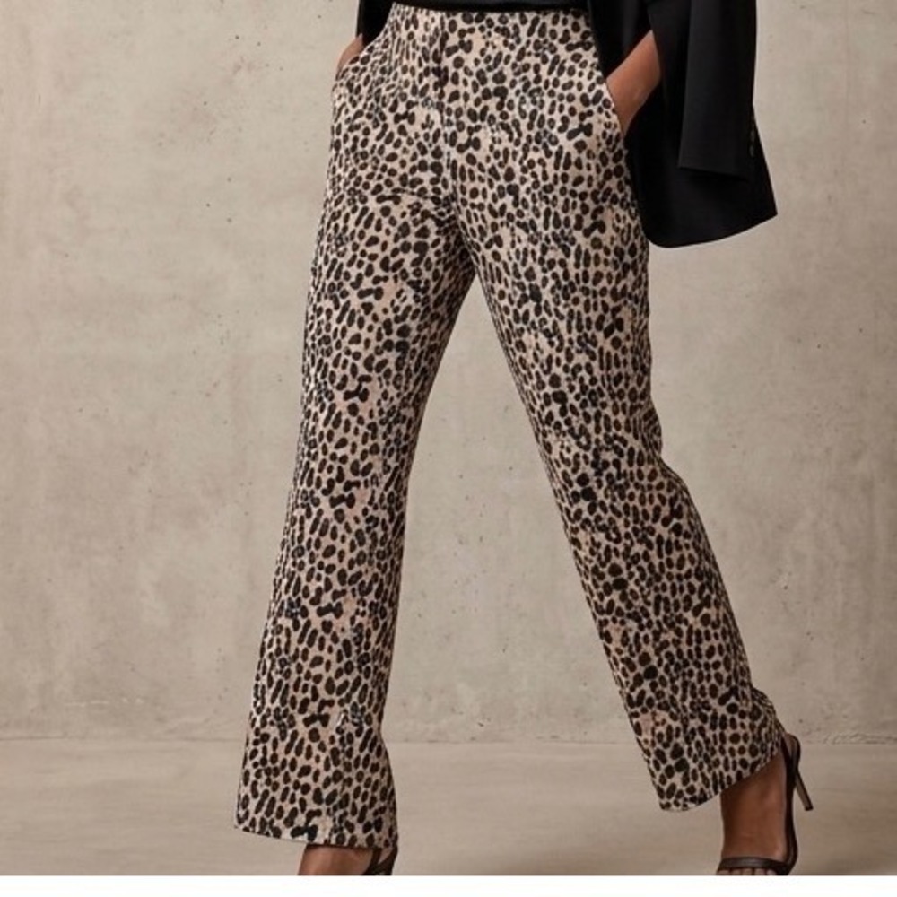 Banana Republic Hayden Animal Print Leopard Straight Leg Ankle Pants Womens‎ 4